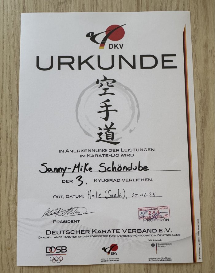 3rd Kyu · June 20, 2025 · Promoted by Andreas Pieger